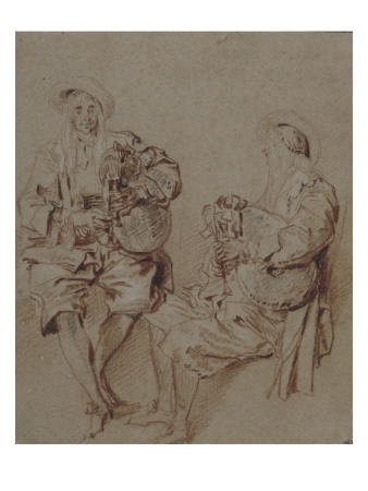 Deux Études D'un Joueur De Musette, Assis by Jean Antoine Watteau Pricing Limited Edition Print image