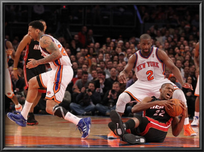 Miami Heat V New York Knicks: Wilson Chandler, James Jones And Raymond Felton by Al Bello Pricing Limited Edition Print image