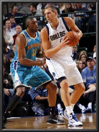 New Orleans Hornets V Dallas Mavericks: Dirk Nowitzki, Didier Llunga-Mbenga by Layne Murdoch Pricing Limited Edition Print image