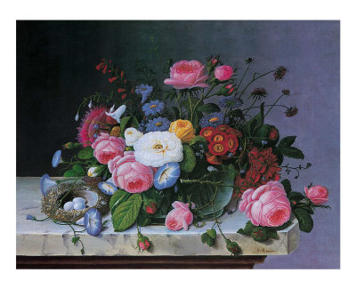 Still Life With Flowers And Bird Nest by Severin Roesen Pricing Limited Edition Print image