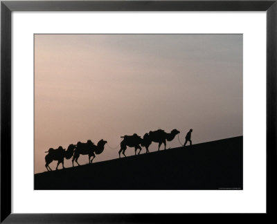 Camel Caravan Silhouetted At Dawn On The Silk Road, Dunhuang, China by Keren Su Pricing Limited Edition Print image