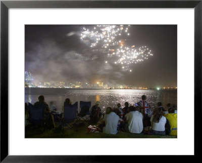Australia Day Fireworks Over Swan River With Perth City In Background by Orien Harvey Pricing Limited Edition Print image