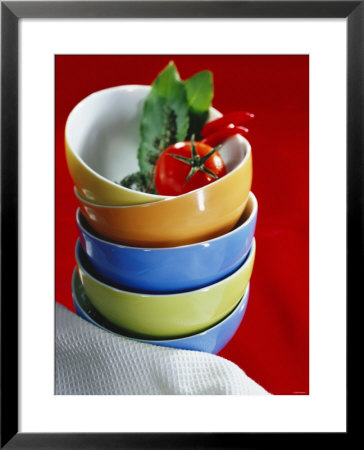 Pile Of Soup Bowls With Tomato, Bay Leaf And Chilis by Karl Newedel Pricing Limited Edition Print image