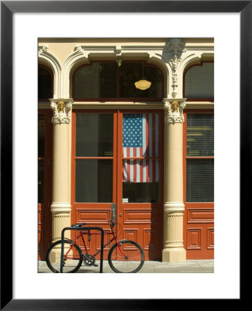 Bicycle At Entrance To The Blagen Building In Old Town, Portland, Oregon, Usa by Janis Miglavs Pricing Limited Edition Print image
