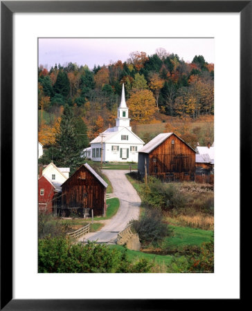 Fall Colors In Small Town With Church And Barns, Waits River, Vermont, Usa by Bill Bachmann Pricing Limited Edition Print image