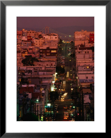 Green Street In North Beach With Bay Bridge In Background, San Francisco, California, Usa by Roberto Gerometta Pricing Limited Edition Print image