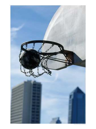 Urban Basketball Goal With City Background by Kevin Radford Pricing Limited Edition Print image