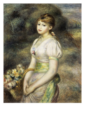 Young Girl Carrying A Basket Of Flowers by Pierre-Auguste Renoir Pricing Limited Edition Print image