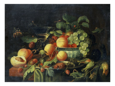 Nectarines, Grapes And Cherries In Warri Kraak by Cornelis De Heem Pricing Limited Edition Print image