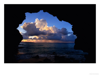 Clouds Over Sea Through Rock Archway On Sunayama Beach, Japan by Mason Florence Pricing Limited Edition Print image