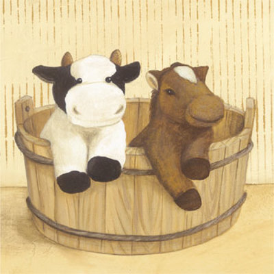 Cow And Horse In Wooden Bucket by Catherine Becquer Pricing Limited Edition Print image