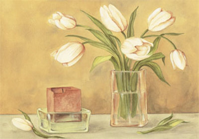 White Tulips And Candle In Vase by Julio Sierra Pricing Limited Edition Print image
