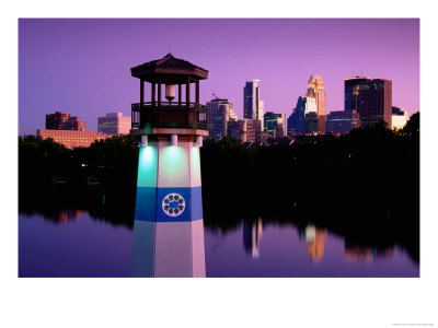 Boom Island Lighthouse With City Skyline Beyond At Dusk, Minneapolis, United States Of America by Richard Cummins Pricing Limited Edition Print image