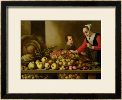 Girl Selling Grapes From A Large Table Laden With Fruit And Vegetables by Floris Van Schooten Pricing Limited Edition Print image
