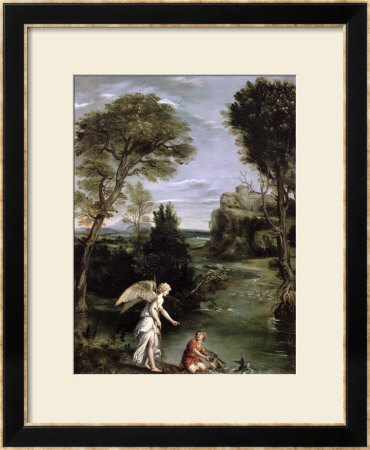 Landscape With Tobias Laying Hold Of The Fish, Circa 1615 by Domenichino Pricing Limited Edition Print image