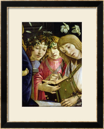 Madonna And Child With The Young St. John The Baptist And Angels: Detail Showing Three Angels by Sandro Botticelli Pricing Limited Edition Print image