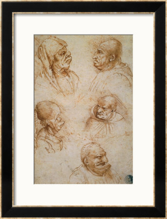 Five Studies Of Grotesque Faces by Leonardo Da Vinci Pricing Limited Edition Print image