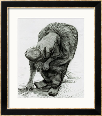Peasant Woman Gleaning, 1885 (Black Chalk) by Vincent Van Gogh Pricing Limited Edition Print image