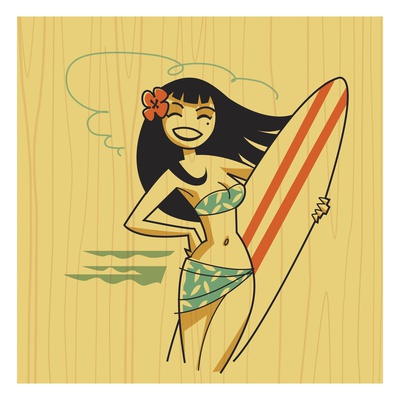 Lola With Surfboard by Harry Briggs Pricing Limited Edition Print image