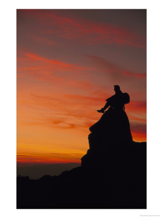 Walker Sat On Rock At Sunset, Peak District National Park, Uk by Mark Hamblin Pricing Limited Edition Print image