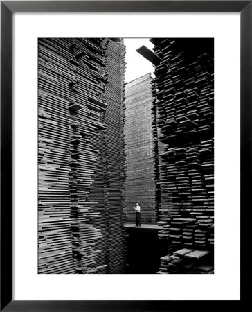 Man Standing In The Lumberyard Of Seattle Cedar Lumber Manufacturing by Alfred Eisenstaedt Pricing Limited Edition Print image