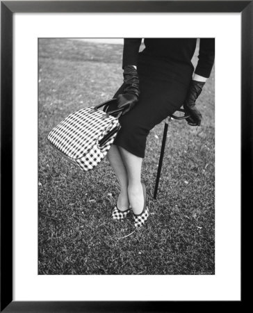 Big Checked Handbag With Matching Shoes, New Mode In Sports Fashions, At Roosevelt Raceway by Nina Leen Pricing Limited Edition Print image