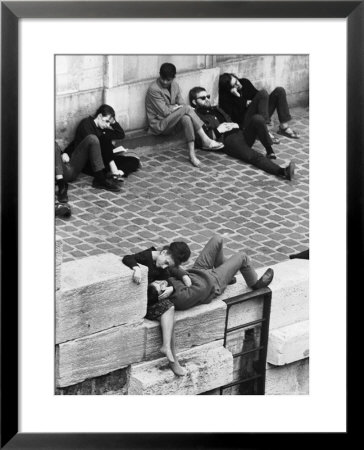 Parisian Beatniks Hanging Out On Bank Of The Seine by Alfred Eisenstaedt Pricing Limited Edition Print image