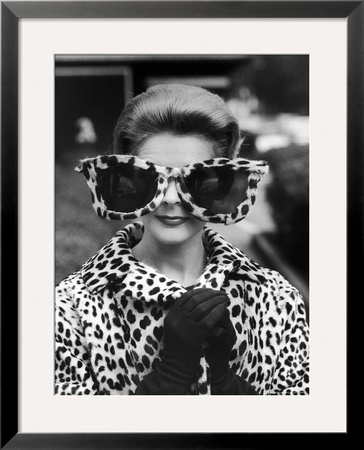 Model June Pickney Sporting Leopard Fur Coat And Huge Leopard Fur Rimmed Sunglasses by Stan Wayman Pricing Limited Edition Print image