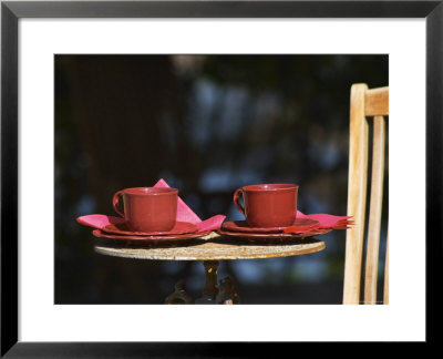 Table With Coffee And Teak Deck Garden Chair, Clos Des Iles, Le Brusc, Var, Cote D'azur, France by Per Karlsson Pricing Limited Edition Print image