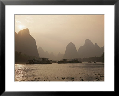 Cruise Boats Between Guilin And Yangshuo At Sunset, Li River, Guilin, Guangxi Province, China, Asia by Angelo Cavalli Pricing Limited Edition Print image