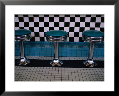 Stools At Classic Diner With Checkerboard Tiling, New Mexico, Usa by Ralph Lee Hopkins Pricing Limited Edition Print image