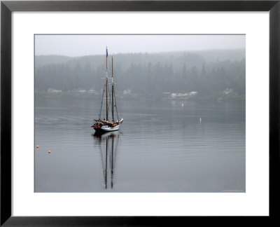 Charter Yacht In Fog, Anchored In Secluded Harbor by Emily Riddell Pricing Limited Edition Print image