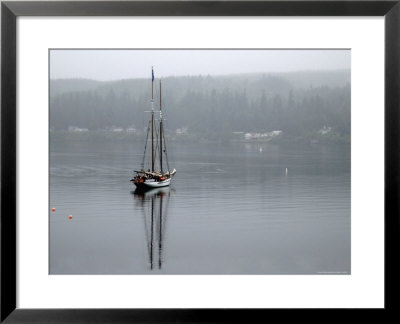 Charter Yacht In Fog, Anchored In Secluded Harbor by Emily Riddell Pricing Limited Edition Print image