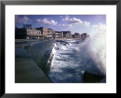 Wave Crashing Against A Breakwater Along The Malecon, A Waterfront Boulevard by Eliot Elisofon Pricing Limited Edition Print image
