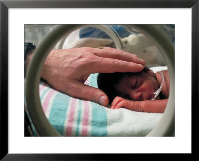 Adult Hand Touching Tiny Head Of Baby, Born Addicted To Crack Cocaine, In Hospital Incubator by Ted Thai Pricing Limited Edition Print image