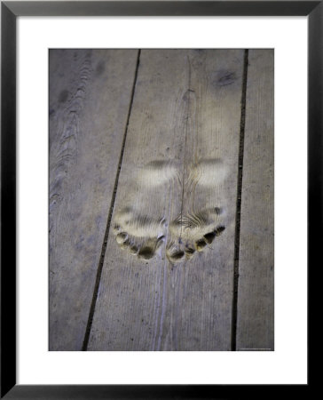 Footprints Carved In Wooden Floor Of Buddhist Temple Entrance, China by David Evans Pricing Limited Edition Print image