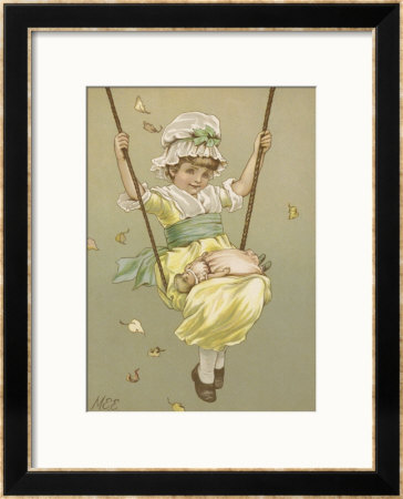 Young Girl Swings With A Doll In Her Lap by M. Ellen Edwards Pricing Limited Edition Print image