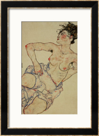 Kneeling Female Semi-Nude, 1917 by Egon Schiele Pricing Limited Edition Print image