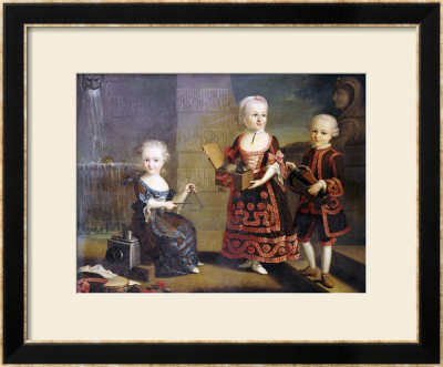 A Girl With A Marmoset In A Box, A Girl With A Triangle Sitting, And A Boy With A Hurdy-Gurdy by Francois Hubert Drouais Pricing Limited Edition Print image