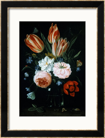 Tulips And Roses In A Glass Vase by Jan Van Kessel Pricing Limited Edition Print image
