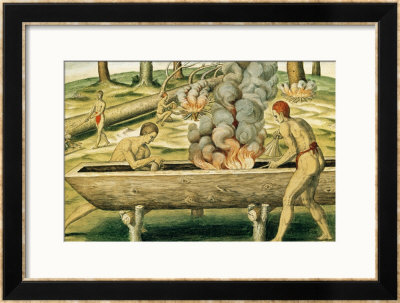 Indians Making A Dugout Canoe, From Admiranda Narratio..., Published By Theodore De Bry by Theodor De Bry Pricing Limited Edition Print image