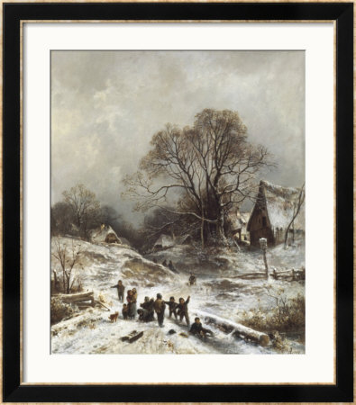 Winter Scene With Children Playing by Adolf Heinrich Lier Pricing Limited Edition Print image