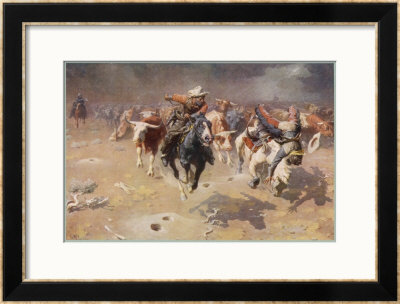 Cowboys Trying To Check A Cattle Stampede by W.R. Leigh Pricing Limited Edition Print image