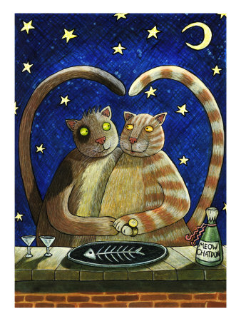 Romantic Cat Couple Having A Meal by Susan Mitchell Pricing Limited Edition Print image