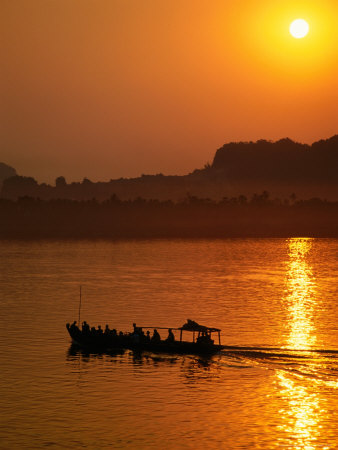 Sunset Over Thanlwin River Ferry At Pa-An, Hpa-An, Kayin State, Myanmar (Burma) by Bernard Napthine Pricing Limited Edition Print image