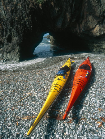 Sea Kayaks On The Shore Of Spring Island, Vancouver Island, Canada by Mike Tittel Pricing Limited Edition Print image
