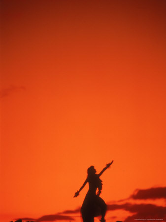 Silhouette Of Hawaiian Woman At Sunset by Jack Hollingsworth Pricing Limited Edition Print image
