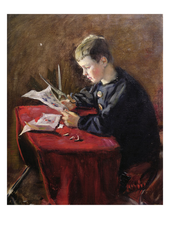 Boy Cutting Christmas Decorations, 1894 (Oil On Canvas) by Christian Krohg Pricing Limited Edition Print image