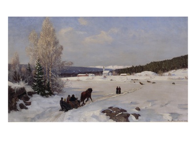 Sledge Ride To The Church, 1894 (Oil On Canvas) by Nils Hansteen Pricing Limited Edition Print image