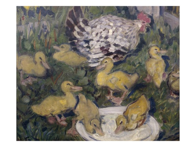 Hen With Ducklings, 1906 (Oil On Canvas) by Bernhard Dorotheus Folkestad Pricing Limited Edition Print image